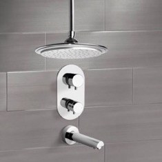Thermostatic Tub and Shower Faucet Set with Ceiling Rain Shower Head