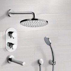 Thermostatic Tub and Shower Faucet Set with Handheld and Rain Shower Head