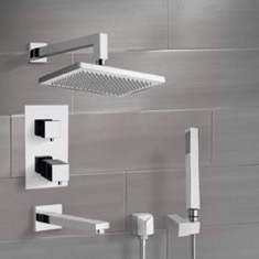 Thermostatic Tub and Shower Faucet Set with Handheld and Rain Shower Head