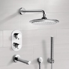 Thermostatic Tub and Shower Faucet Set with Handheld and Rain Shower Head