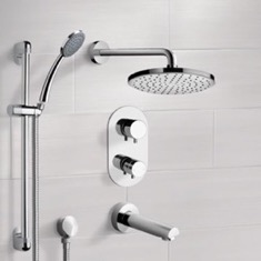 Thermostatic Tub and Shower Faucet Set with Handheld and Rain Shower Head