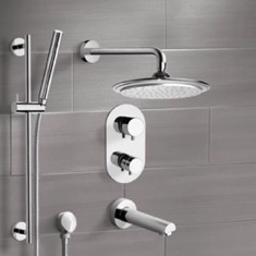 Thermostatic Tub and Shower Faucet Set with Handheld and Rain Shower Head