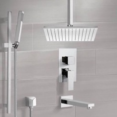 Tub and Shower Faucet Set with Handheld and Ceiling Rain Shower Head