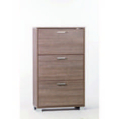 Gray Oak Shoe Rack with 3 Double-Depth Folding Doors