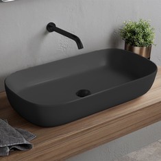 Oval Black Vessel Sink in Ceramic