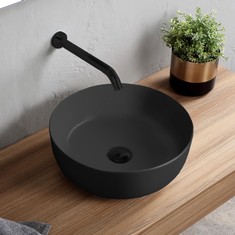 Round Black Vessel Sink in Ceramic