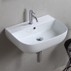Modern White Ceramic Wall Mounted or Vessel Sink