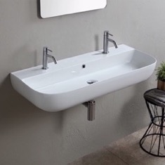 Modern White Ceramic Wall Mounted or Vessel Sink
