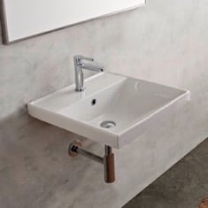 Rectangular White Ceramic Wall Mounted or Drop In Bathroom Sink