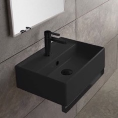 Black Ceramic Wall Mounted Sink With Black Towel Bar