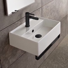 Wall Mount Sink - 16 inch, Rectangular, Modern, With Towel Bar, Ceramic