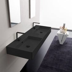 Double Black Ceramic Wall Mounted or Vessel Sink With Counter Space
