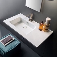 Sleek Rectangular Ceramic Wall Mounted Sink With Counter Space