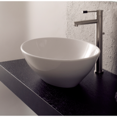Oval-Shaped White Ceramic Vessel Sink