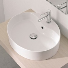 Oval-Shaped White Ceramic Vessel Sink