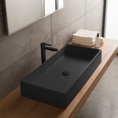 Rectangular Black Vessel Sink in Ceramic