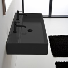 Black Ceramic Trough Wall Mounted or Vessel Sink