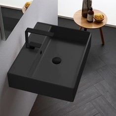 Rectangular Black Ceramic Wall Mounted or Vessel Sink