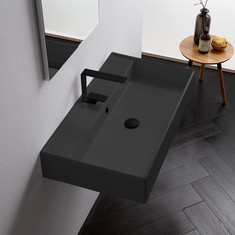 Rectangular Black Ceramic Wall Mounted or Vessel Sink