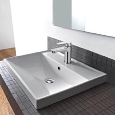 Square White Ceramic Drop In or Wall Mounted Bathroom Sink