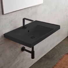 Rectangular Black Ceramic Wall Mounted Bathroom Sink