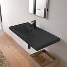 Rectangular Black Ceramic Wall Mounted Bathroom Sink