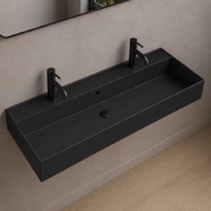 Wall Mount Sink - Trough, Double, 48 inch, Modern, Matte Black