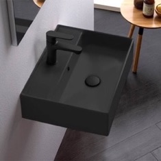Rectangular Black Ceramic Wall Mounted or Vessel Sink