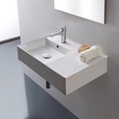 Rectangular Ceramic Wall Mounted or Vessel Sink With Counter Space