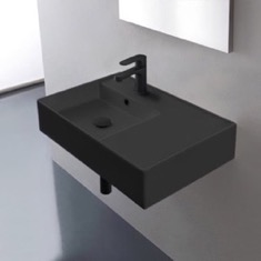 Black Ceramic Wall Mounted or Vessel Sink With Counter Space