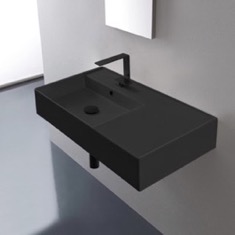 Black Ceramic Wall Mounted or Vessel Sink With Counter Space