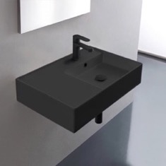 Black Ceramic Wall Mounted or Vessel Sink With Counter Space