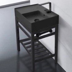 Small Black Console Sink Vanity, Modern, 24 inch