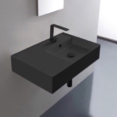 Black Ceramic Wall Mounted or Vessel Sink With Counter Space