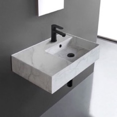 Marble Design Ceramic Wall Mounted or Vessel Sink With Counter Space