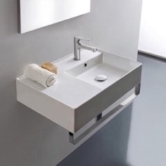 Rectangular Ceramic Wall Mounted Sink With Counter Space, Towel Bar Included