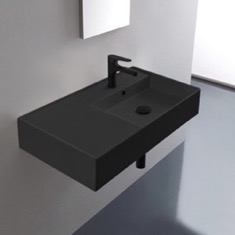 Black Ceramic Wall Mounted or Vessel Sink With Counter Space
