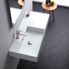Wall Mount Sink - 40 inch, Rectangular, Modern, With Counter Space, Ceramic