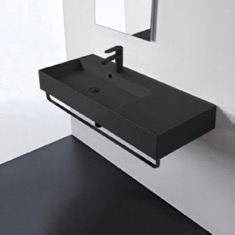 Black Wall Mounted Sink, Black Towel Bar Included