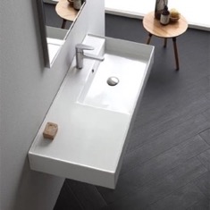 Wall Mount Sink - 40 inch, Rectangular, Modern, With Counter Space, Ceramic