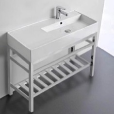 Console Sink - Metal Chrome Stand, Modern, 40 inch