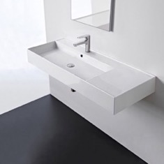 Wall Mount Sink - 48 inch, Rectangular, Modern, With Counter Space, Ceramic