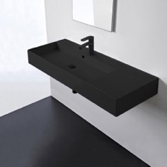 Wall Mount Sink - 48 inch, Rectangular, Modern, With Counter Space, Ceramic, Matte Black