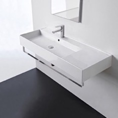 Rectangular Ceramic Wall Mounted Sink With Counter Space, Towel Bar Included