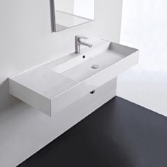 Wall Mount Sink - 48 inch, Rectangular, Modern, With Counter Space, Ceramic