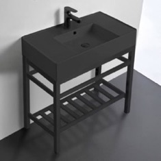 Black Modern Console Sink Vanity, 32 inch