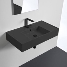 Black Ceramic Wall Mounted or Vessel Sink With Counter Space