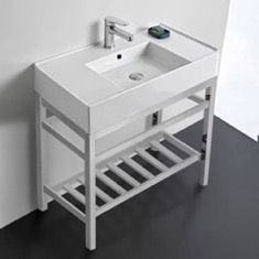 32 inch Console Sink Bathroom Vanity With Metal Chrome Stand - Modern