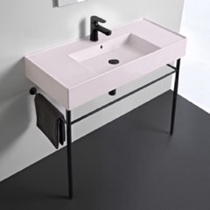 Modern Console Sink, Pink Ceramic Sink, 40 inch