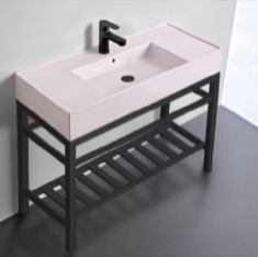 Modern Console Sink Vanity, Pink Ceramic Sink, 40 inch